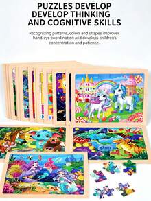 Children's Colorful Wooden Puzzle, Preschool Educational Toy, Cartoon Animals And Fantasy Theme, Develop Focus And Patience, Perfect Gift For Children's Day - Multicolor - View 2