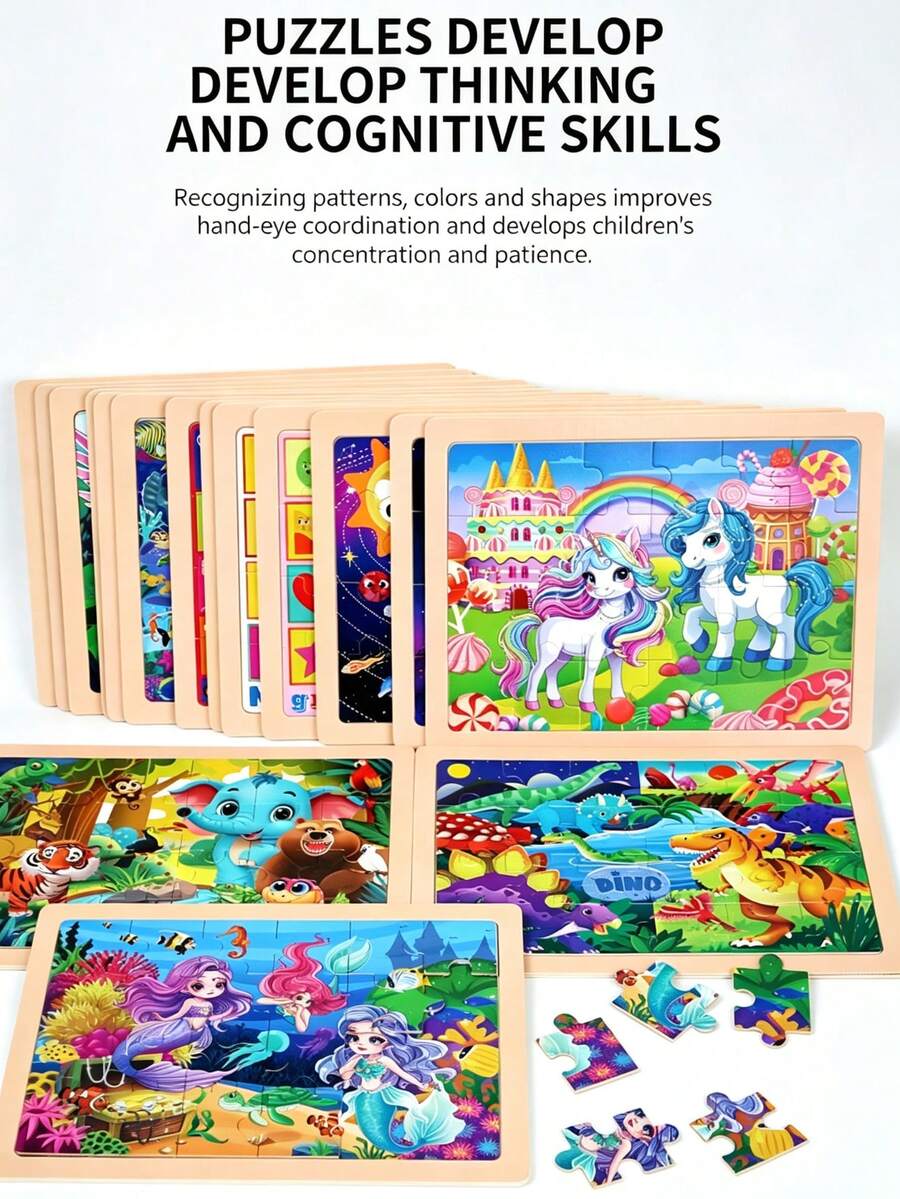 Children's Colorful Wooden Puzzle, Preschool Educational Toy, Cartoon Animals And Fantasy Theme, Develop Focus And Patience, Perfect Gift For Children's Day