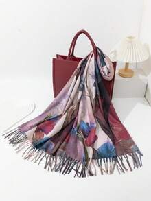 1pc New Women's Fashion Versatile Floral Series Long Shawl Scarf With Tassels - Multicolor - View 6