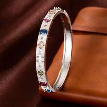 1pc Minimalist Geometric Square & Oval Combination Design Cubic Zirconia Inlaid Women's Bracelet - Multicolor - View 3