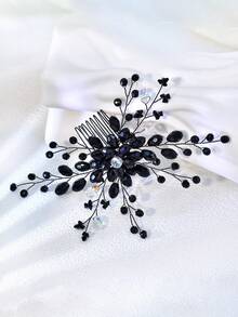 1pc Handmade Exquisite Hair Comb, Versatile Daily Wear Women's Hair Accessory, Elegant Wedding Bridal Party Holiday Vacation Headband - Black - View 7