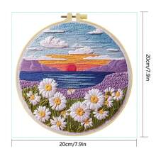 1件 20*20cm/7.9*7.9in 紫色海灘刺繡套件,DIY手工刺繡套裝,適合成人初學者,居家禮物,女性縫紉禮物,包含使用說明書、印花布料、刺繡框、針與線 - A - 查看 5