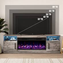 Modern Fireplace TV Stand With 36" Electric Fireplace, And Storage Cabinet With LED Light For TVs Up To 80" - High Gloss Wood Design For Living Room - 查看 6