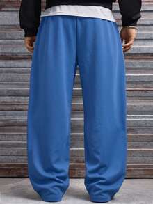 Men's Printed Casual Sweatpants, Loose Straight Leg Sports Pants, Streetwear Letter Design, Comfortable Versatile Slimming Long Pants - Blue - View 5