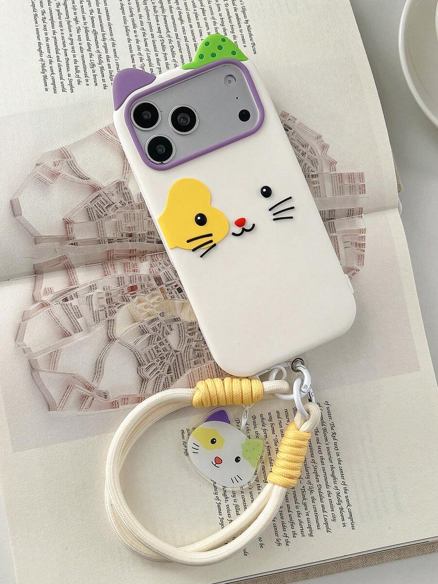 Lolla 1 buah Casing Ponsel Silikon Anti Jatuh Motif Kucing Lucu, Kompatibel dengan iPhone 16/16 Pro/16 Pro Max/17/17 Pro/17 Pro Max - Putih - View 1