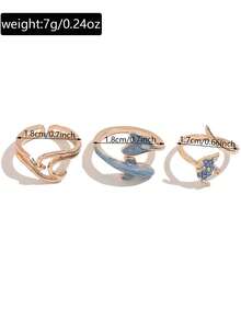 3pcs/Set Ocean Style Dolphin Tail Rings, Geometric Asymmetrical Women's Fashion Personalized Ring Set, Suitable For Beach Vacation Party - Gold - View 9