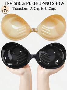2 Pairs Of 3cm Thick Self-Adhesive Push-Up Bra Pads, Strapless Backless Invisible Bra, Reusable Breast Enhancement Bra - Multicolor - View 1