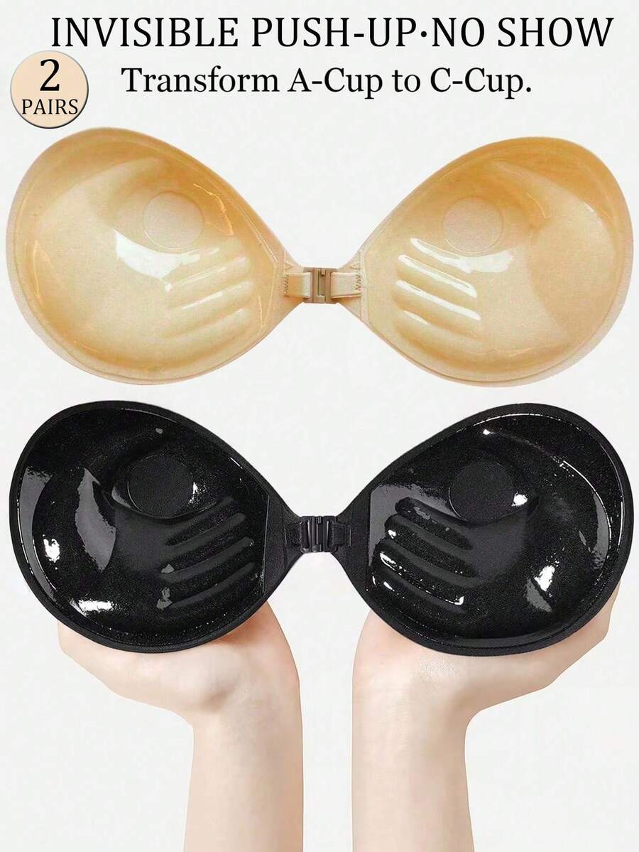 2 Pairs Of 3cm Thick Self-Adhesive Push-Up Bra Pads, Strapless Backless Invisible Bra, Reusable Breast Enhancement Bra - Multicolor - View 1