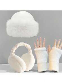 1/3 piezas Conjunto de accesorios de invierno cálido adecuado para mujeres. Incluye guantes, bufandas y gorros. Es perfecto para clima frío y actividades al aire libre. - A - Ver 1