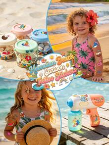 STARTTOOS 5 Sheets 60 Patterns Summer Beach Hawaii Vacation Temporary Tattoo Stickers, Birthday Party Christmas Gift Event Holiday Party Kids Tattoo Set - Multicolor - View 3