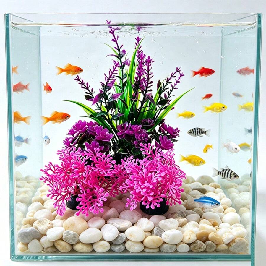 3件組水族箱裝飾植物,魚缸裝飾植物,彩色魚缸配件,迷你魚缸塑膠裝飾植物,適用於水族箱 - 歡樂水族 - 查看 1