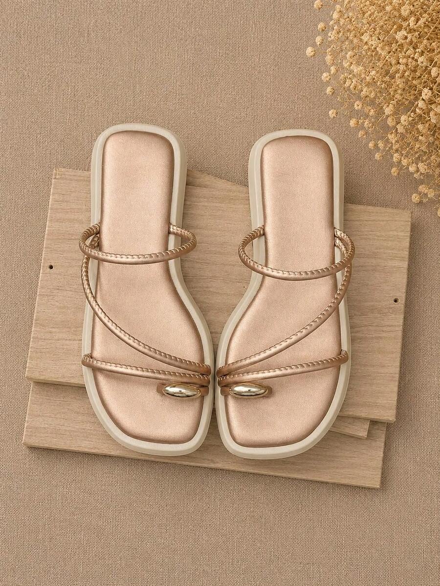 Women's Padded Flip Flops With Pink Toe Elegant Cloud Women's Flat Shoes Outdoor Home Summer - 乾枯玫瑰色 - 查看 1