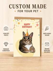 1pc Custom Pet Birthday Cards, Personalized Cat And Dog Photo Greeting Cards, Pet Owner Birthday Gifts, Pet Birthday Blessing Cards, Custom Animal Image Sticky Notes. - Multicolor - View 7