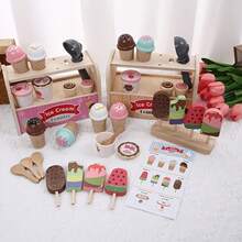 Kids Wooden Ice Cream Counter Set, Money Accessories Included Early Learning Educational Toy, Parent-Child Interactive Pretend Gift - Multicolor - View 2