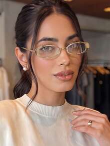 1 Pair Women's High-Quality Metal Small Oval Frame Y2K Fashion Non-Prescription Glasses - Gold - View 2
