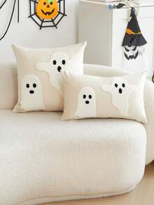 LCUHPCL 1pc Halloween Atmosphere Soft Cute Beige Ghost 3D Embroidered Plush Pillowcase, Suitable For Home Decor, Living Room, Sofa, Bedroom, Car, Party And Various Environments - Beige - View 2