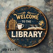 1件 2D平面圓形標誌牌「Welcome To The Library」復古牌匾，「Reading Enthusiast Study Room Decor」主題裝飾牌，適用於書房、辦公室、咖啡廳裝飾或禮品（孔位隨機） - A - 查看 5