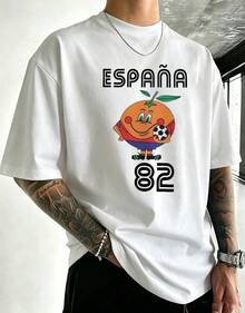 Retro 82 World Cup Graphic T-Shirt, Cotton Short Sleeve, Ideal For Match Day And Fan Parties - White - View 1