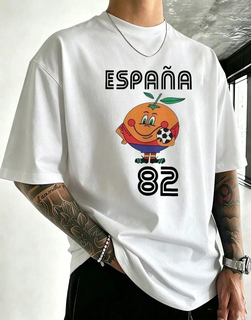 Retro 82 World Cup Graphic T-Shirt, Cotton Short Sleeve, Ideal For Match Day And Fan Parties - White - View 1