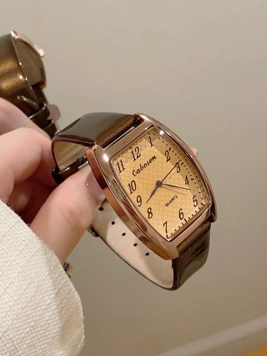 Barrel-Shaped Fashionable Digital Watch For Women, Quartz Movement, Can Be Used As A Versatile Watch For Men In Daily Life, 1pc - Rose Gold - View 1