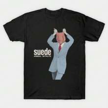 Suede Classic Printed T-Shirt, Britpop Casual Unisex Short Sleeve Top For Music Lovers All Seasons - 黑色 - 查看 1