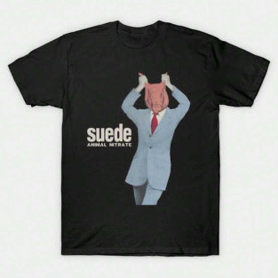 Suede Classic Printed T-Shirt, Britpop Casual Unisex Short Sleeve Top For Music Lovers All Seasons - 黑色 - 查看 1