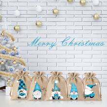 1/12/24pcs Christmas Burlap Drawstring Gift Bags, Christmas Gnome Linen Packaging Bags With 12 Random Cartoon Pattern Designs, Reusable Christmas Linen Bags, Small Christmas Gift Bags For Holiday Party Supplies - Multicolor - View 7
