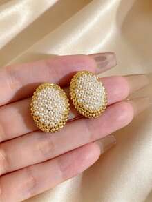 1 Pair Of Fashionable Personalities Exquisite And Elegant Faux Pearl Earrings Suitable For Women's Daily Commuting ﻿ - Silver - View 2