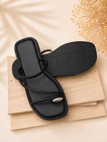 Women's Sandals With Detail On The Little Toe Casual Elegant ABS Women's Flat Summer - 黑色 - 查看 7