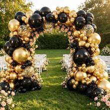 Black Metallic Gold Balloon Arch Set 114 Counts Latex Balloons For Wedding Birthday Anniversary Graduation Indoor Outdoor Scene Layout - Multicolor - View 1