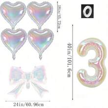 kumozawa 6pcs Iridescent Transparent Number, Bow And Heart Balloons - Includes 40" Iridescent Transparent Number, 24" Iridescent Transparent Bow, 18" Iridescent Transparent Heart Balloons. Suitable For Baptism - View 14