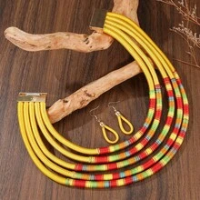 European & American African Cross-Border Bohemian Exaggerated Multi-Layer Colorful Wrapped Necklace - Yellow - View 4
