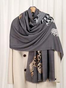 1pc Vintage Leopard Animal Print Chiffon Scarf, Minimalist Elegant Commute & Travel Dual-Use Shawl Neck Scarf - Multicolor - View 10