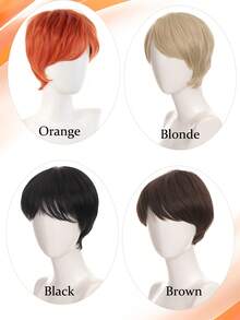 Orange Short Layered Men Cosplay Wig Synthetic Heat Resistant Fiber Anime Wig For Male Halloween Party Costume Daily Fashion Wig - Multicolor - View 7