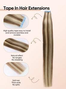 Jessie's Wig 20pcs 50g Tape In Hair Extension, 100% Real Remy Human Hair Extension For Salon Silky Seamless Invisible Skin Weft Tape Ins, Highlight Color, For Thinning Hair Woman Natural Look Can Be Reused ,Add Volume Halloween Costumes 10P613# - S10/613 - View 3