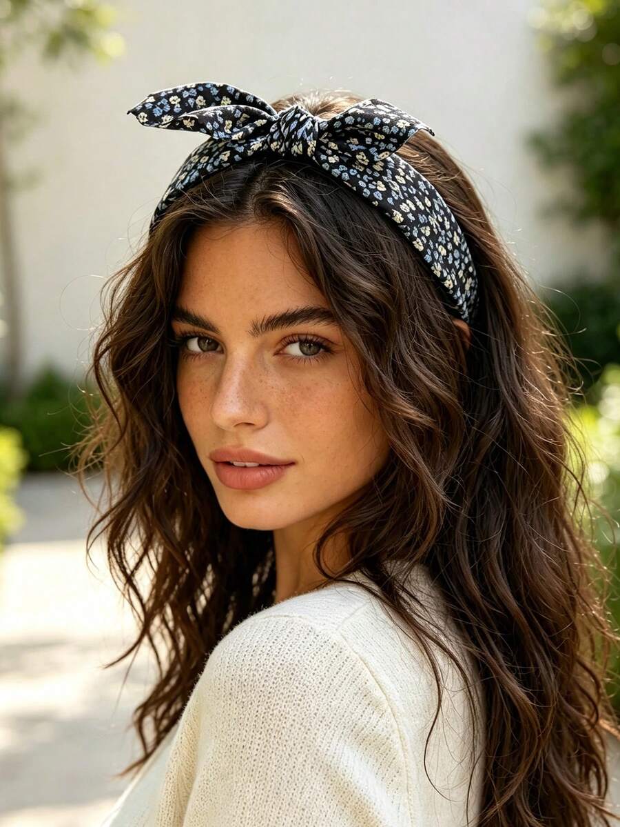 3/1pc Versatile Knotted Fabric Headband, All-Over Ditsy Floral Wide Band, Essential Simple Fashion Hair Accessory For Women's Casual Styling - Multicolor - View 1