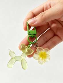 1pc Dopamine Transparent Balloon Dog Pendant, Flower Cartoon Puppy Keychain, Phone Strap, Women's Bag DIY Charm - Multicolor - View 1