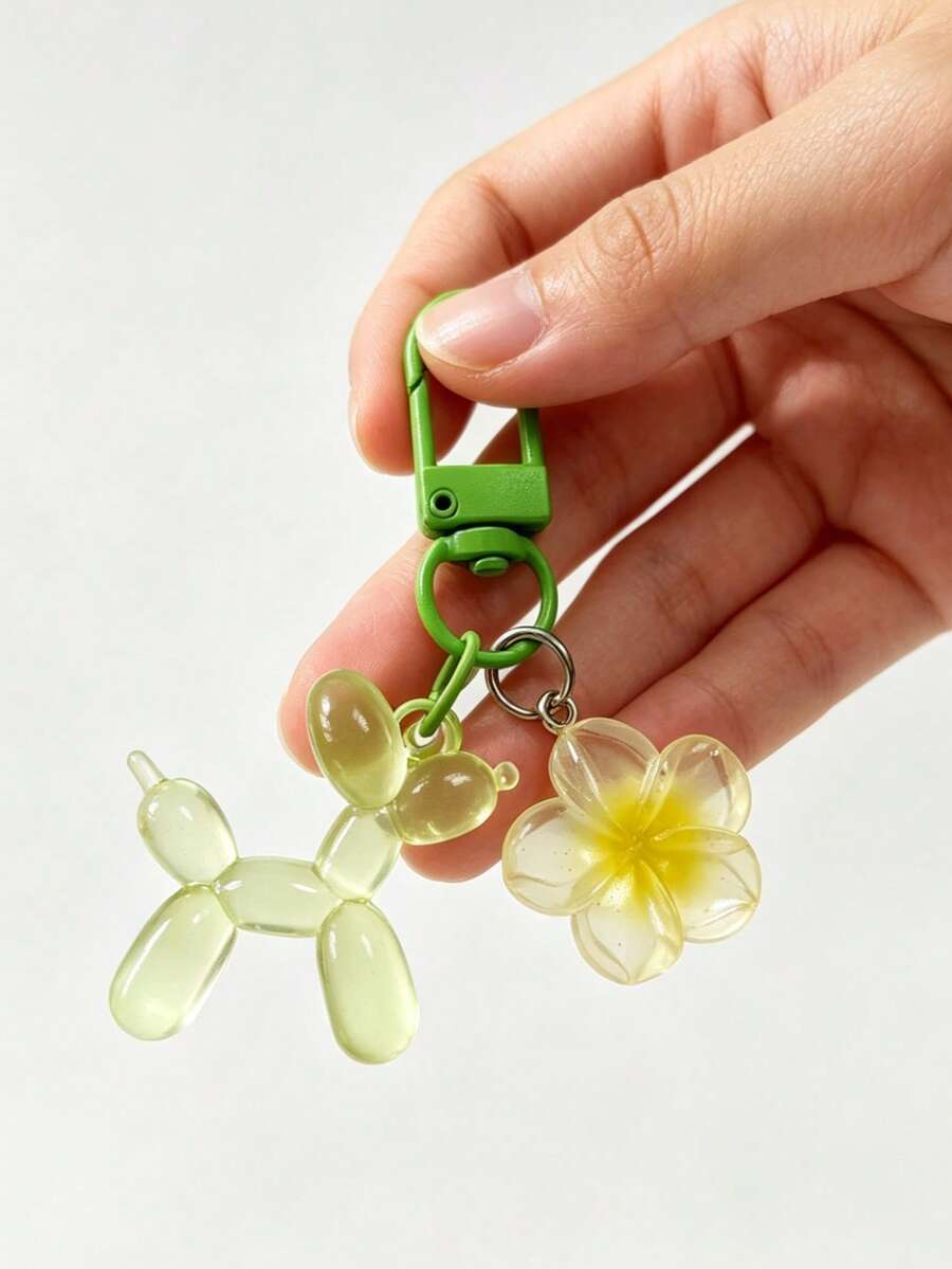1pc Dopamine Transparent Balloon Dog Pendant, Flower Cartoon Puppy Keychain, Phone Strap, Women's Bag DIY Charm - Multicolor - View 1