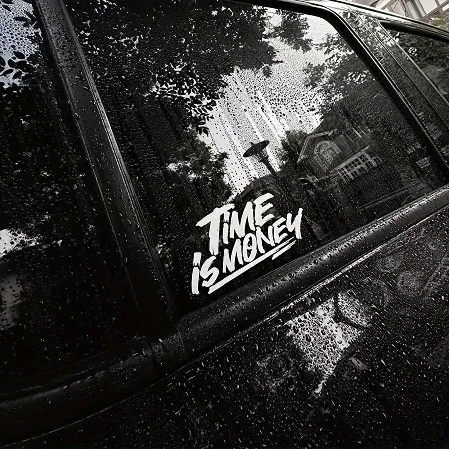 Stiker Mobil Vinyl Grafiti "WAKTU ADALAH UANG", Stiker Perekat Tahan Air, Cocok untuk Kaca Mobil, Sisi Bodi, Truk, SUV - waktu adalah uang - View 1
