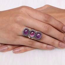 1pc New Fashion Elegant Romantic Vintage Artistic Purple Triple Tone Ring, Suitable For Wedding And Party Wear - Silvery - View 6