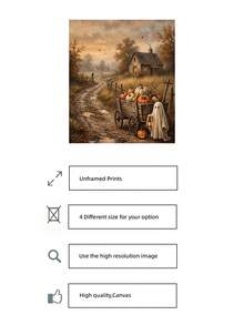 1pc Frameless Rustic Halloween Ghost & Pumpkin Wagon Fall Sunset Wall Art Print, Spooky Farmhouse Decor For Dorm, Bedroom, Party Gift - Pumpkin - View 5
