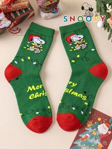 1/3 Pairs Snoopy Socks Men's Autumn/Winter Green Christmas Mid-Calf Sports Socks, Cute Cartoon Pattern Unique Snoopy Halloween Socks - Multicolor - View 8