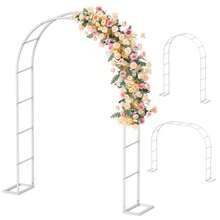 Sunexinlo - Enrejado de arco de jardín con base, 5.3 pies de ancho x 7.6 pies de alto o 7.9 pies de ancho x 6.3 pies de alto, enrejado de metal para plantas trepadoras, decoración de boda, Navidad - Blanco - Ver 9
