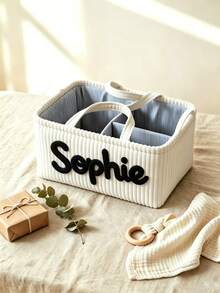 Customized Name Corduroy Storage Organizer Box, Embroidered Name, Large Foldable Sundries Storage Bucket With Handle, Multi-Purpose Home Storage Box, Suitable For Toys, Clothes, Blankets, Ideal For Couples, Parents, Family Housewarming And Wedding Gifts - Multicolor - View 11