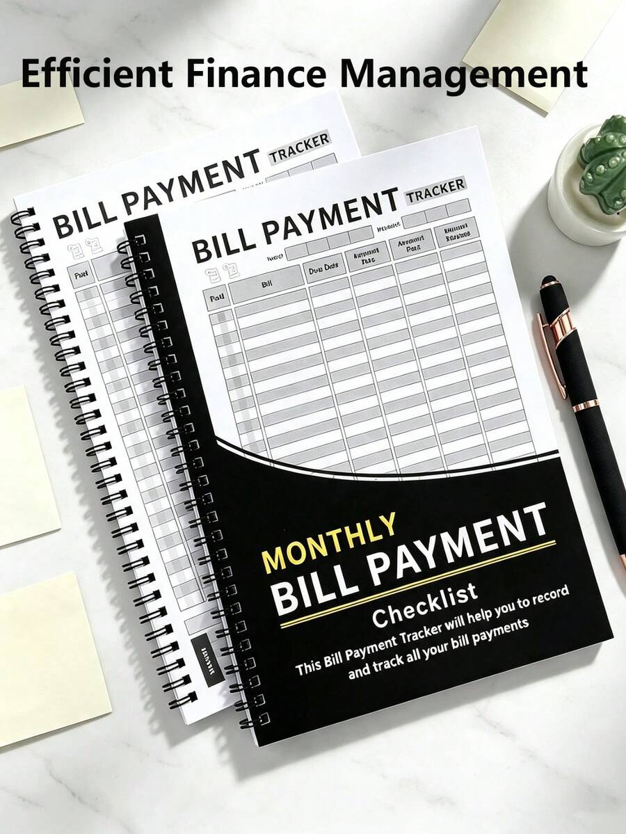 3/1 Spiral Bound Bill Payment Tracker Notebook, Monthly Budget Planner With Expense Payment Records & Savings Overview, Durable Paper English Version Financial Management Book, Suitable For Students, Office Workers, Home Budget Management - Multi-style 2 - View 1