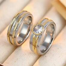 DIYCCPC Bohemian Style Vintage Zirconia Wide Ring Set (2pcs), Unisex Dual-Color Rings, Suitable For Daily Wear, Parties, Festivals - Multicolor - View 3