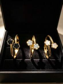 1/3pcs Luxury Metal Geometric Five-Leaf Clover Women's Lucky Bracelet (No Gift Box) - Yellow Gold - View 6