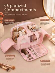 Multi-Functional Extra Large Capacity 4-Compartment Makeup Bag, Portable Travel Cosmetic Organizer Bag That Fits In Suitcase - 4-opening Makeup Organizer Bag - View 5