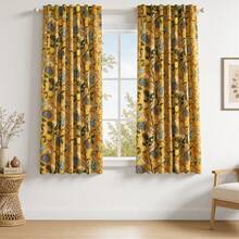 Topfinel 2 Panels Floral Curtains  Blackout Elegant Vintage Farmhouse Country Hummingbird Patterned Curtains For Dining Living Room Bedroom - 芥末黃 - 查看 15