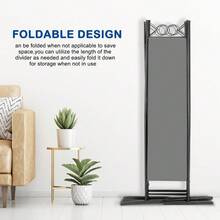 5.74FT 4-Fold Top With Shape 130g Polyester Cloth Plastic Feet Carbon Steel Frame Foldable Screen Gray - As Pic - View 7